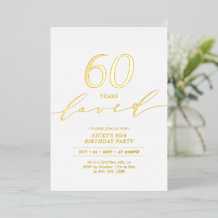 Invitación Con Relieve Metalizado Papel de oro   60 años amados Cumpleaños 60 Fiesta