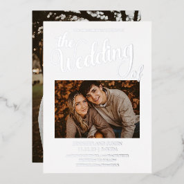 Invitación Con Relieve Metalizado Papel de Plata Simple 2 Fotos Boda