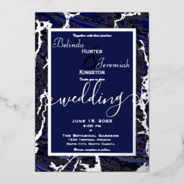 Invitación Con Relieve Metalizado Papel de plata y azul marino 5" x 7"
