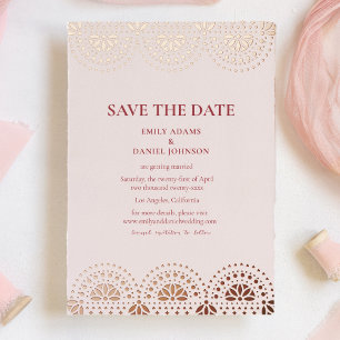 Invitación Con Relieve Metalizado Papel Picado Boda Mexicana Española Guardar la Fec