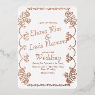 Invitación Con Relieve Metalizado Papel Picado Mexicano Casamiento Prensado Folk