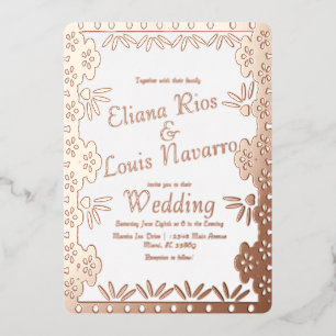 Invitación Con Relieve Metalizado Papel Picado Mexicano Moderno Dorado Prensado para