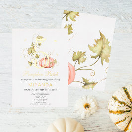Invitación Con Relieve Metalizado Parche de calabaza otoñal Cumpleaños Otoño 5 Cumpl