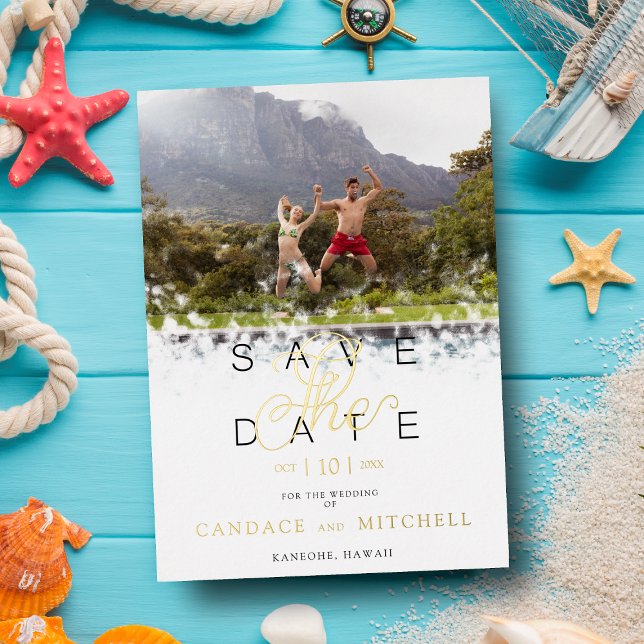 Invitación Con Relieve Metalizado Pareja divertida de fotos simple elegante y capric (Subido por el creador)
