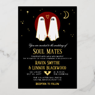 Invitación Con Relieve Metalizado Parejas de Almas Rojas Halloween Boda de Fantasmas