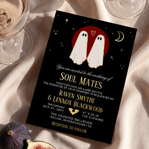 Invitación Con Relieve Metalizado Parejas de Almas Rojas Halloween Boda de Fantasmas