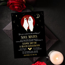 Invitación Con Relieve Metalizado Parejas de Almas Rojas Halloween Bodas de Fantasma