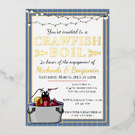 Invitación Con Relieve Metalizado Parejas de hierba de langostino Fiesta de compromi
