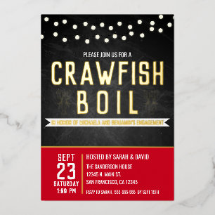 Invitación Con Relieve Metalizado Parejas de hierba de langostino Fiesta de compromi