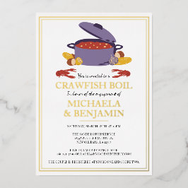 Invitación Con Relieve Metalizado Parejas de hierba de langostino Fiesta de compromi