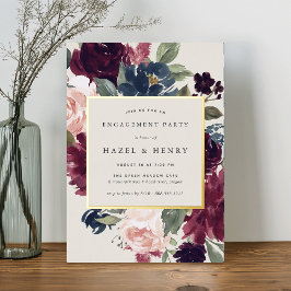 Invitación Con Relieve Metalizado Parte de compromiso de Plum Blossom