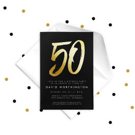 Invitación Con Relieve Metalizado Partida de 50 años de oro elegante en negrita