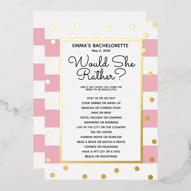 Invitación Con Relieve Metalizado Partido Bachelorette - ¿Prefiere? Bride (Anverso/Reverso)
