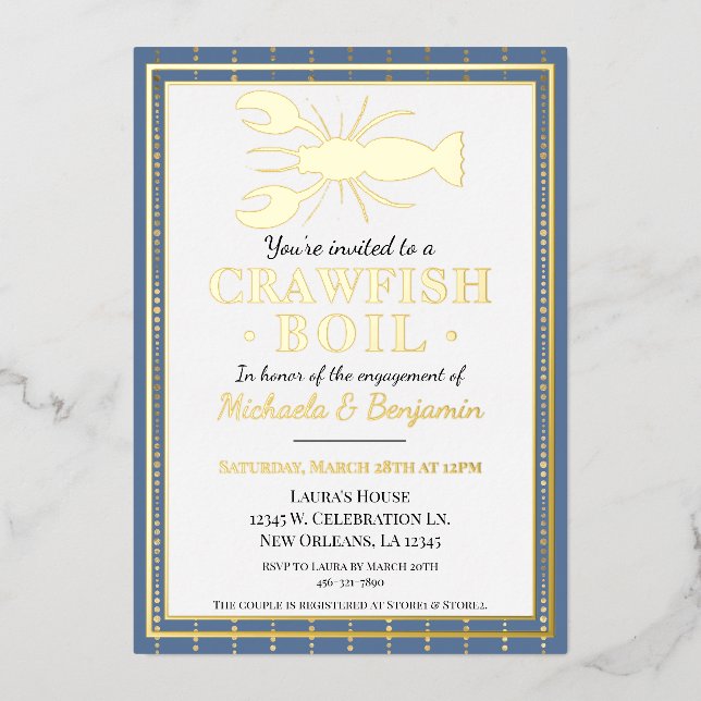 Invitación Con Relieve Metalizado Partido de compromiso azul de marisco (Anverso)