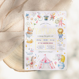 Invitación Con Relieve Metalizado Partido de Cumpleaños del Carnaval del Circo Anima