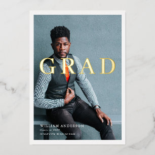 Invitación Con Relieve Metalizado Partido de Graduación Azul de la Marina de Fotogra