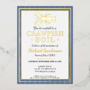 Invitación Con Relieve Metalizado Partido de Graduación Azul del Marisco