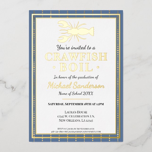 Invitación Con Relieve Metalizado Partido de Graduación Azul del Marisco (Anverso)