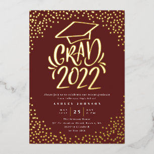 Invitación Con Relieve Metalizado Partido de Graduación de Confetti Lettered Grad 20