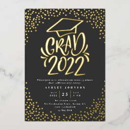 Invitación Con Relieve Metalizado Partido de Graduación de Confetti Lettered Grad 20