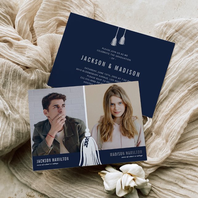 Invitación Con Relieve Metalizado Partido de Graduación de Foto Conjunta de Tassel 2 (Subido por el creador)
