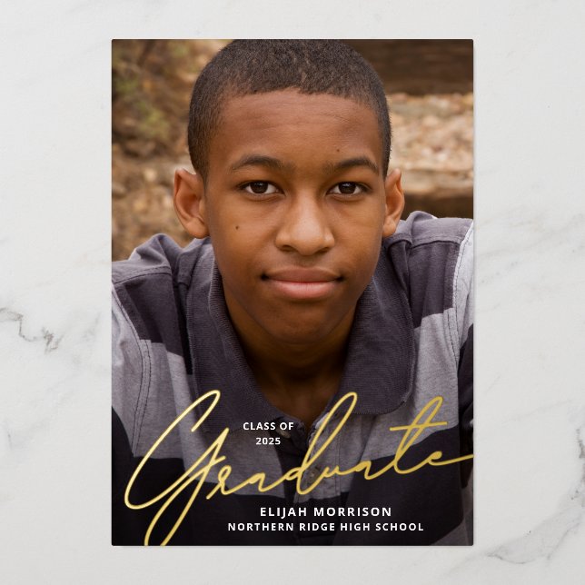 Invitación Con Relieve Metalizado Partido de Graduación de Foto de Relieve metalizad (Anverso)