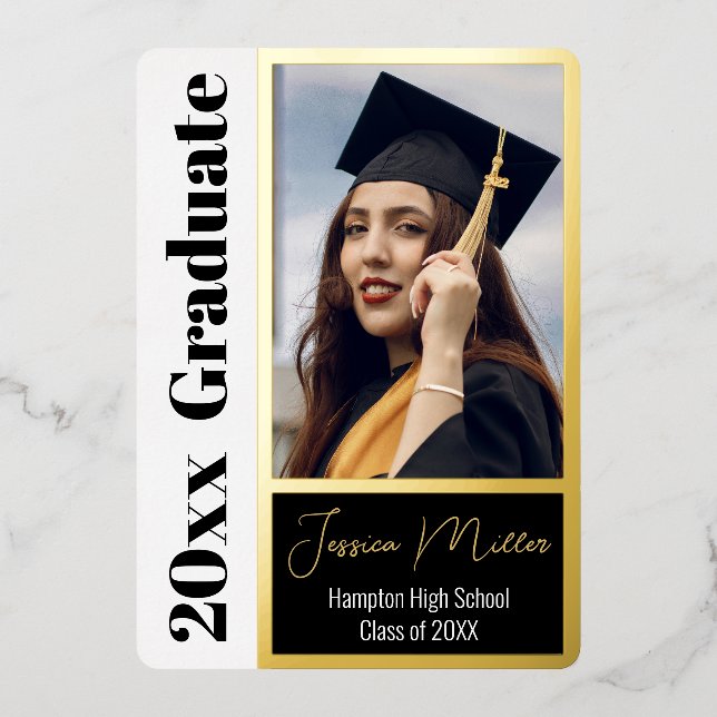 Invitación Con Relieve Metalizado Partido de Graduación de Foto Mínima (Anverso)