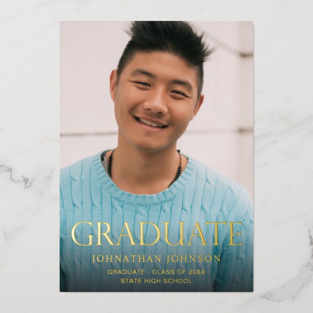 Invitación Con Relieve Metalizado Partido de Graduación de Foto Mod Vertical (Anverso)