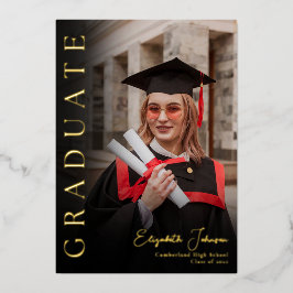 Invitación Con Relieve Metalizado Partido De Graduación De Fotografías De Oro Y Negr