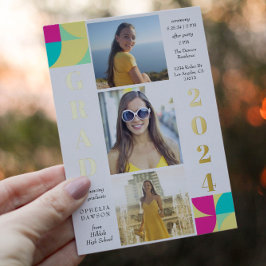 Invitación Con Relieve Metalizado Partido de Graduación de Fotografías Geométricas M