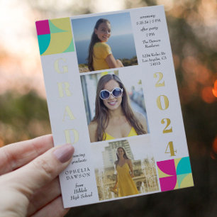 Invitación Con Relieve Metalizado Partido de Graduación de Fotografías Geométricas M