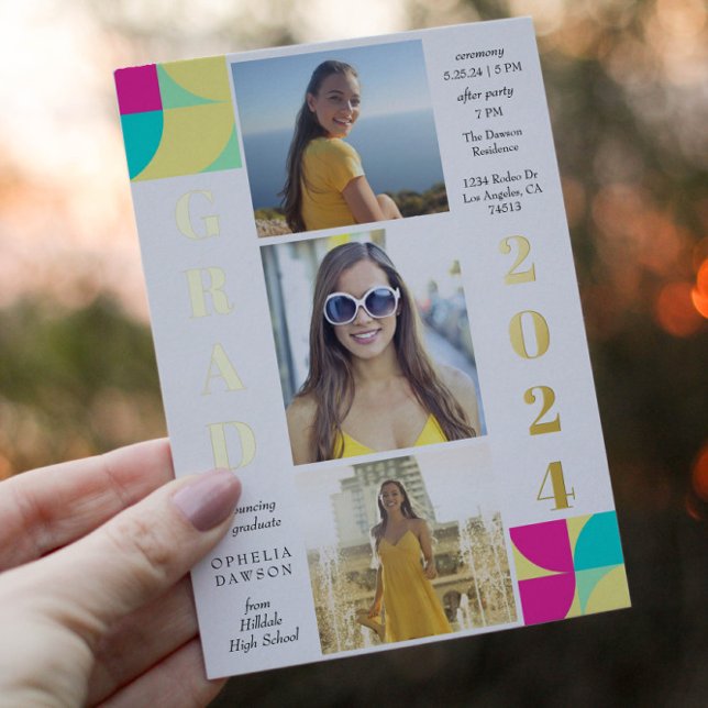 Invitación Con Relieve Metalizado Partido de Graduación de Fotografías Geométricas M (Subido por el creador)