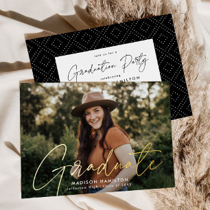 Invitación Con Relieve Metalizado Partido de Graduación de Fotos con Guión de Oro Mo
