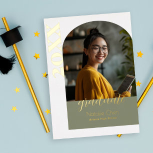 Invitación Con Relieve Metalizado Partido de Graduación de Fotos del Arco Verde Masa