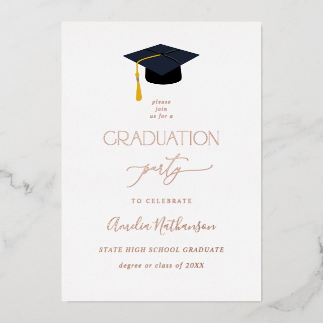Invitación Con Relieve Metalizado Partido de Graduación de Gorra de Graduación Compl (Anverso)