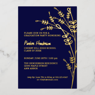 Invitación Con Relieve Metalizado Partido de graduación de la Marina y Oro Moderno d