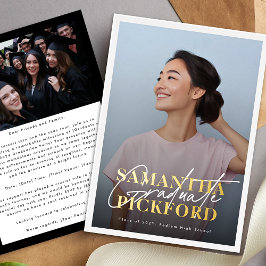 Invitación Con Relieve Metalizado Partido de Graduación de Nombres de Oro de la Escu