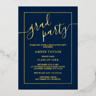 Invitación Con Relieve Metalizado Partido de graduación de oro de la Marina Moderna