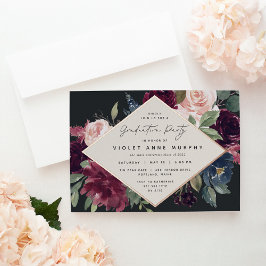 Invitación Con Relieve Metalizado Partido de Graduación de Plum Blossom