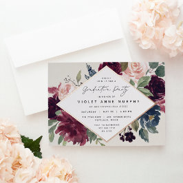 Invitación Con Relieve Metalizado Partido de Graduación de Plum Blossom