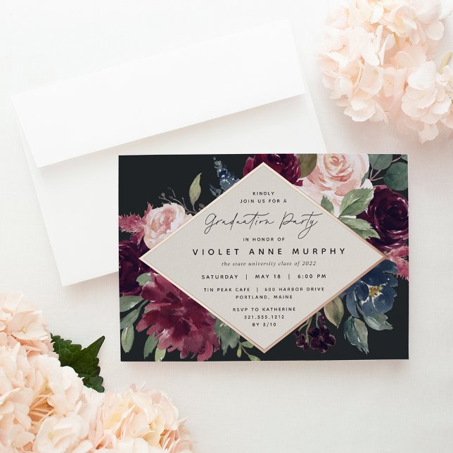 Invitación Con Relieve Metalizado Partido de Graduación de Plum Blossom (Subido por el creador)