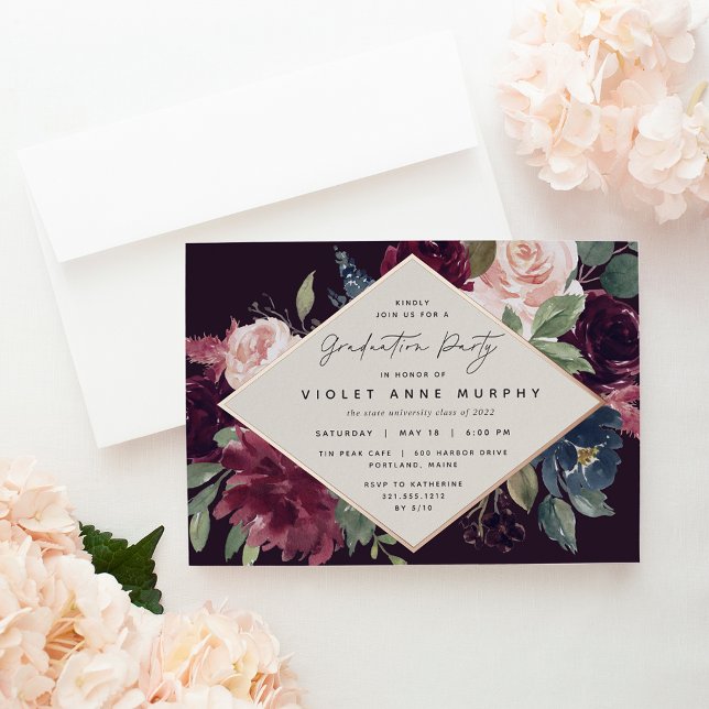 Invitación Con Relieve Metalizado Partido de Graduación de Plum Blossom (Subido por el creador)