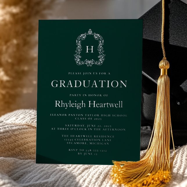 Invitación Con Relieve Metalizado Partido de Graduación del Escudo del Monograma Ver (Subido por el creador)