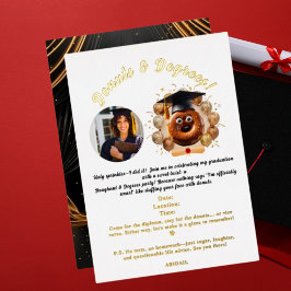 Invitación Con Relieve Metalizado Partido de Graduación Fotográfica de Donuts y Grad