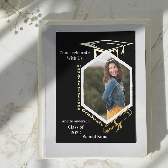 Invitación Con Relieve Metalizado Partido de Graduación Fotográfica Hexagonal (Subido por el creador)