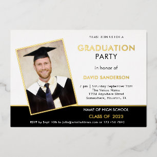 Invitación Con Relieve Metalizado Partido de Graduación Grad 2025 Foto Oro Blanco Ne