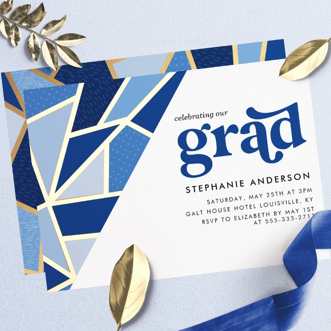 Invitación Con Relieve Metalizado Partido de Graduación Moderna de Oro Geométrico Az (Subido por el creador)