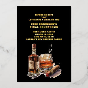 Invitación Con Relieve Metalizado Partido del Soltero Cigar Groom