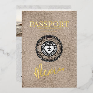 Invitación Con Relieve Metalizado Pasaporte beige México Boda