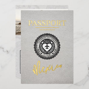 Invitación Con Relieve Metalizado Pasaporte Blanco México Boda